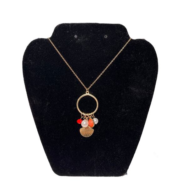 Belk Gold-Tone Multi-Charm Long Necklace with Faux Pearls and Shell - Picture 2 of 4